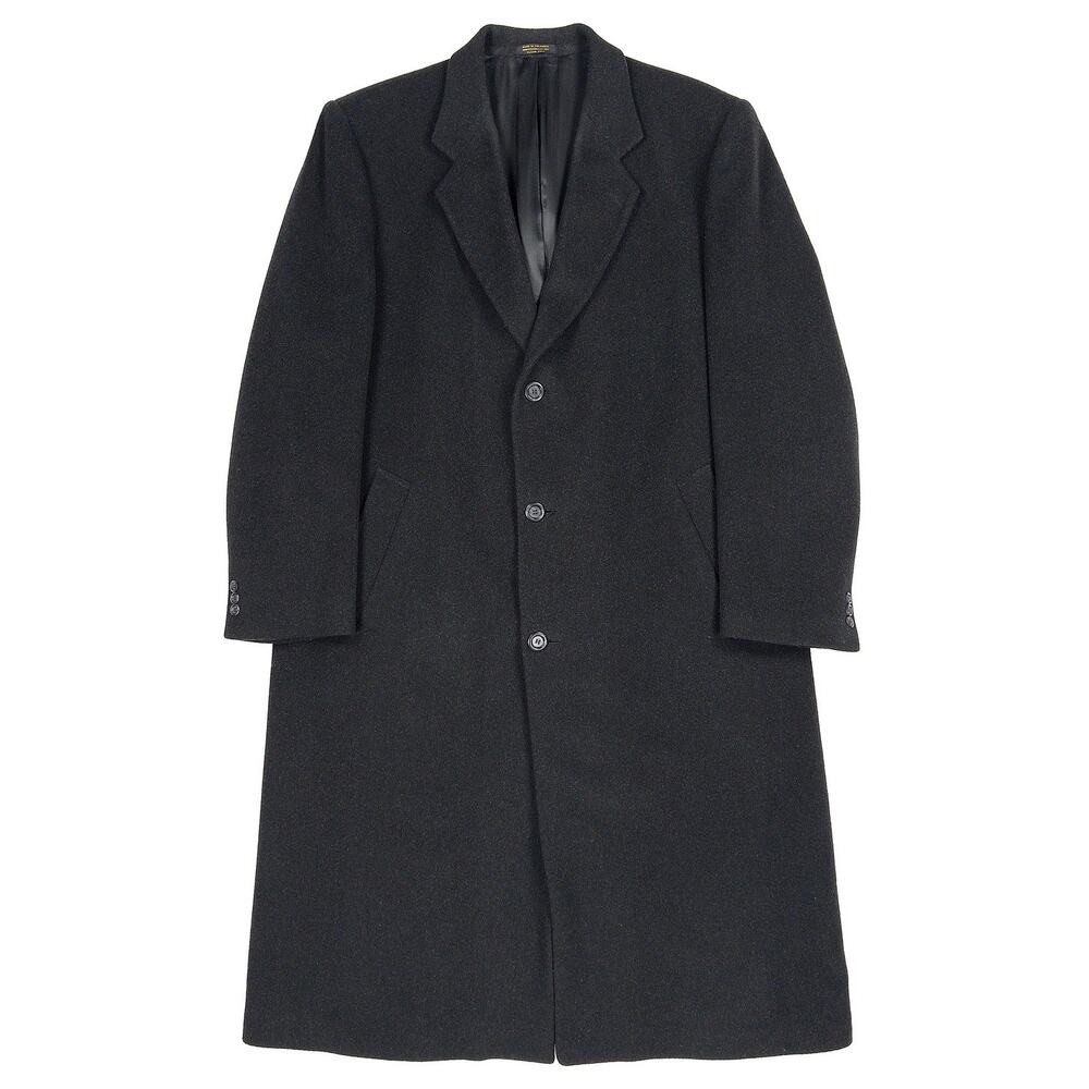 Mark Alexander Cashmere Wool Blend Overcoat Mens 46L Black Long Dress Coat Italy